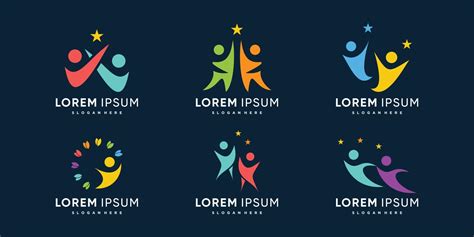 People Logo Collection With Reach The Dream Concept Premium Vector