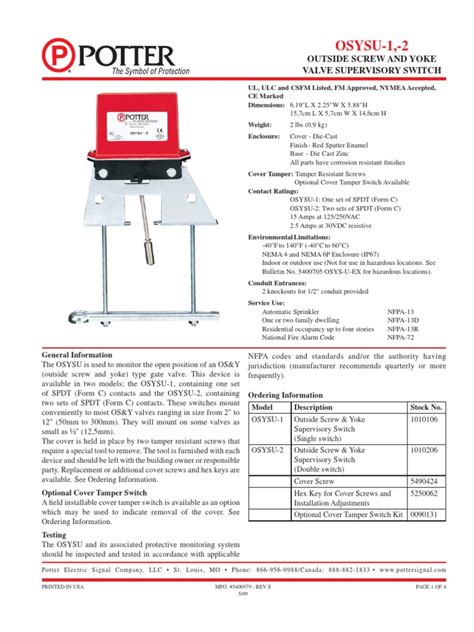 Osysu 1 2 Outside Screw And Yoke Valve Supervisory Switch Pdf Screw Valve