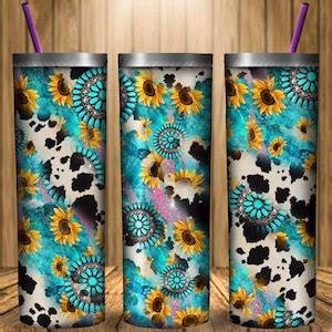 Cowhide Turquoise Gemstone Sunflower Oz Skinny Tumbler Design