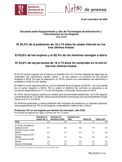 Fillable Online Encuesta Sobre Equipamiento Y Uso De Tecnologas De