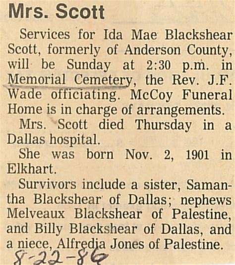 Ida Mae Blackshear Scott Find A Grave Memorial