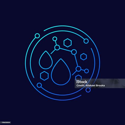 Nano Particles Line Icon With Drops Vector Design Stock Illustration