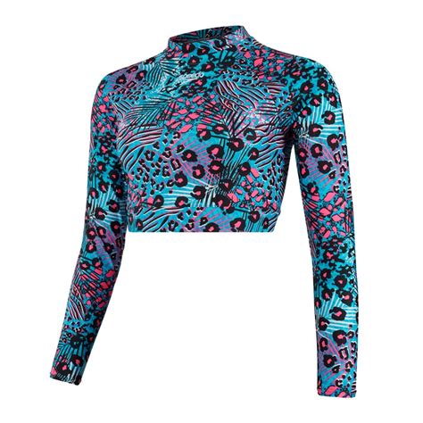 Speedo Asia Fit Womens Printed Crop Rash Top Top Only Speedo