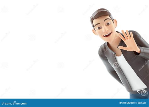 3d Portrait Cartoon Man Saying Hello Stock Illustration - Illustration of wave, goodbye: 216512868