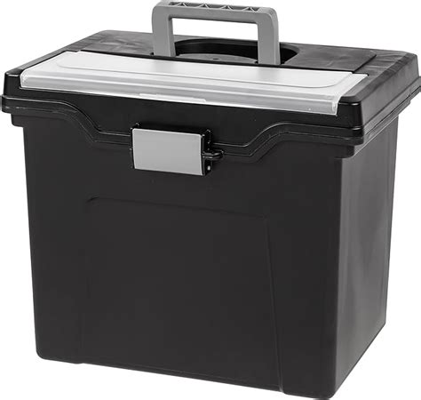 Iris Portable Letter Size File Box W Organizer Lid Black