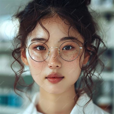 A Girl Wearing Glasses With A White Shirt That Says She Is Wearing A White Shirt Premium Ai