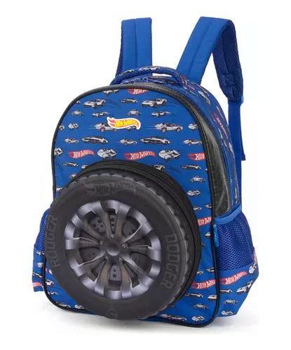 Mochila Escolar Costas Hot Wheels Pneu Azul Infantil Carro Frete grátis