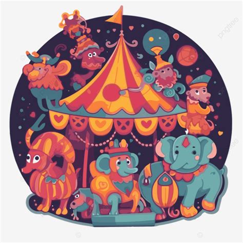 colorful cartoon illustration  animals   circus setting vector