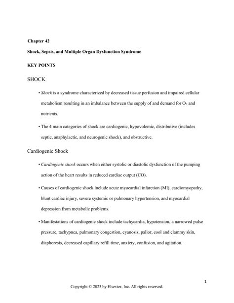 Sepsis Shock And Multiple Organ Dysfunction Syndrome Chapter