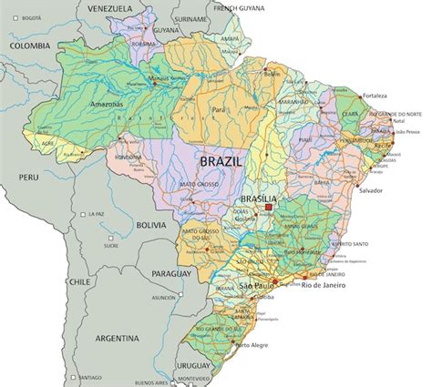 Fronteiras Do Brasil Mapa - Mapa político do Brasil com fronteiras nacionais | Vetor Premium