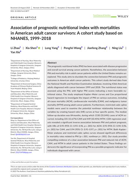 PDF Association Of Prognostic Nutritional Index With Mortalities In