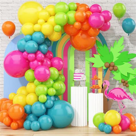 141 Pcs Summer Tropical Balloon Arch Garland Kit Hot Pink