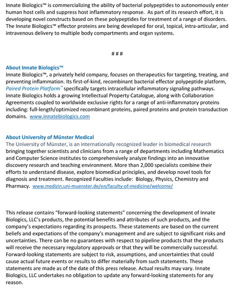 Innate Biologics and The University of Münster Medical Enterinto Broad