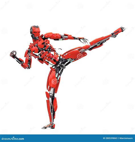 Master Cyber Robot is Kicking Up Stock Illustration - Illustration of