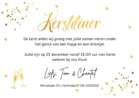 Kerstdiner Uitnodiging Confetti Goudlook Kaartje Go