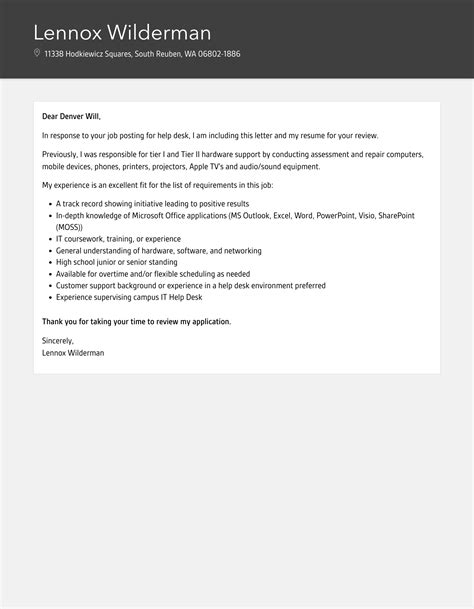 Help Desk Cover Letter Velvet Jobs