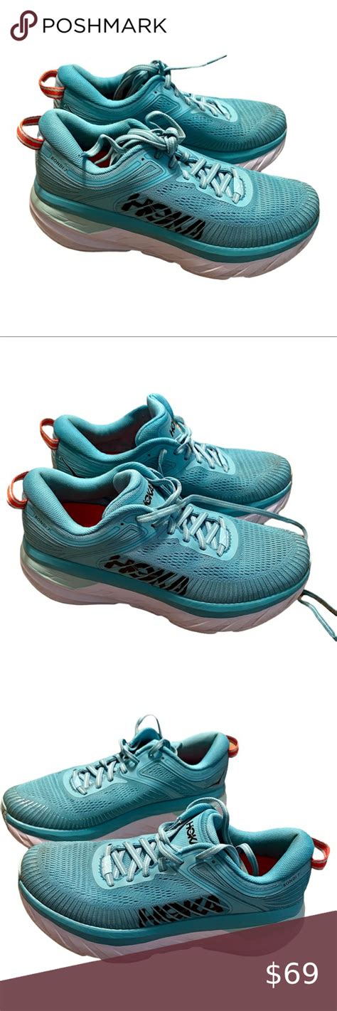 Hoka One One Bondi 7 Road Running Shoe Womens 65 Turquoise And Coral And White