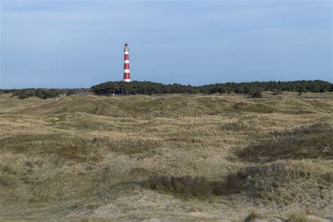 Lighthouse of the Dutch Island Ameland with Dunes Stock Image - Image ...