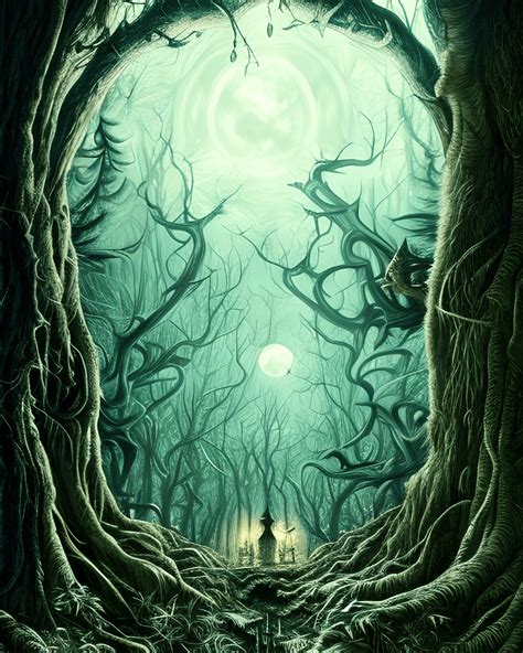 Fantasy Forest Under Moonlight Graphic · Creative Fabrica