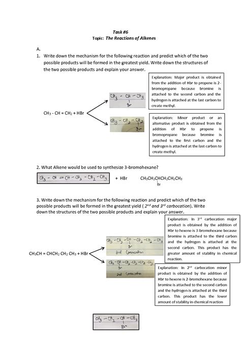 SOLUTION Organic Chemistry The Reactions Of Alkenes Worksheet And