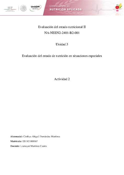 Een U A Cifm N A Evaluaci N Del Estado Nutricional Ii Na Neen