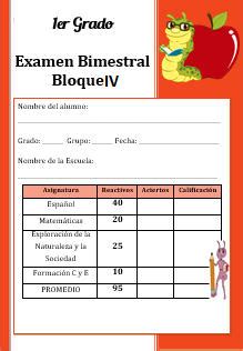 Exámenes Primer grado Bloque 4 Examen primer trimestre cuarto grado