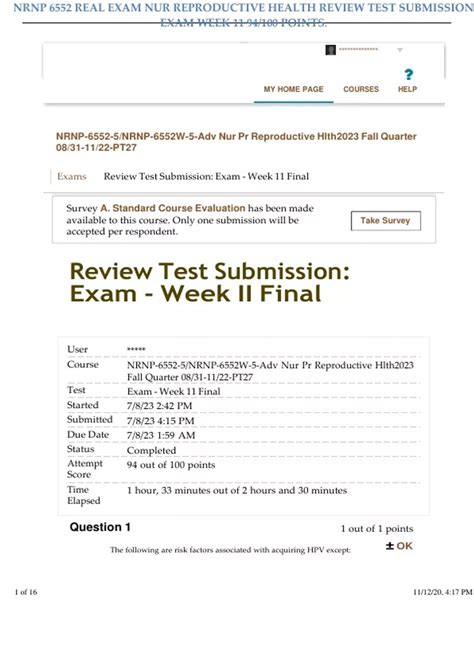 NRNP 6552 REAL EXAM NUR REPRODUCTIVE HEALTH REVIEW TEST SUBMISSION EXAM