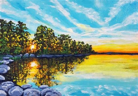 Original Acrylic Painting Sunset Landscape Study 19 Etsy Canada