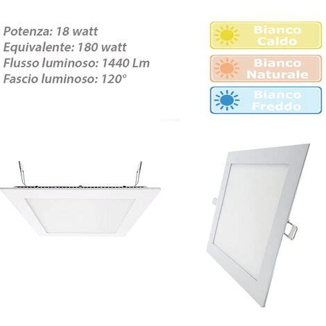 Pannello Led Incasso Quadrato Slim Watt Plafoniera Luce Naturale