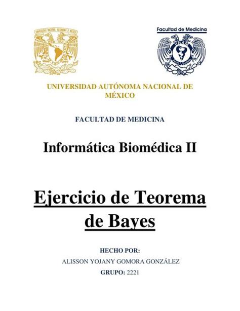 Ejercicio Del Teorema De Bayes Alisson Gomora Gonzalez Udocz