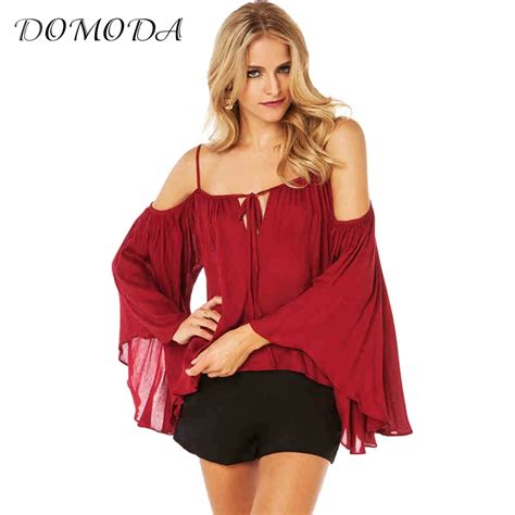 Domoda Solid Color Fashion Chiffon Shirts Women Long Sleeve Slash Neck