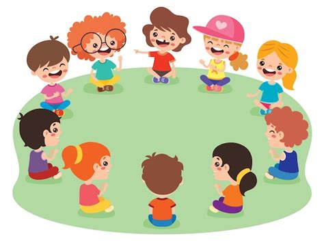 Premium Vector | Kids Sitting In Circle And Playing