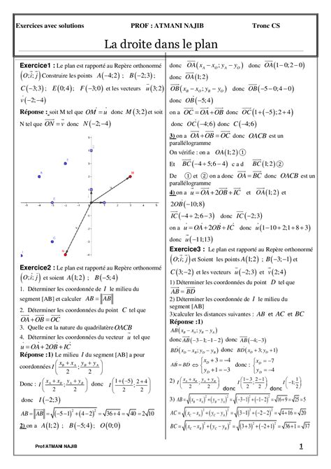 exercices corrigés repère dans le plan pdf