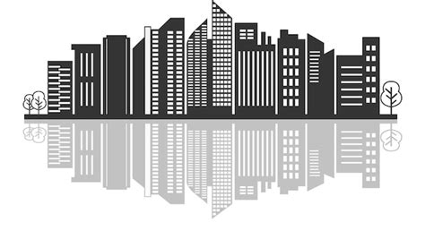 Premium Vector | Black and white city skyline with reflection vector ...