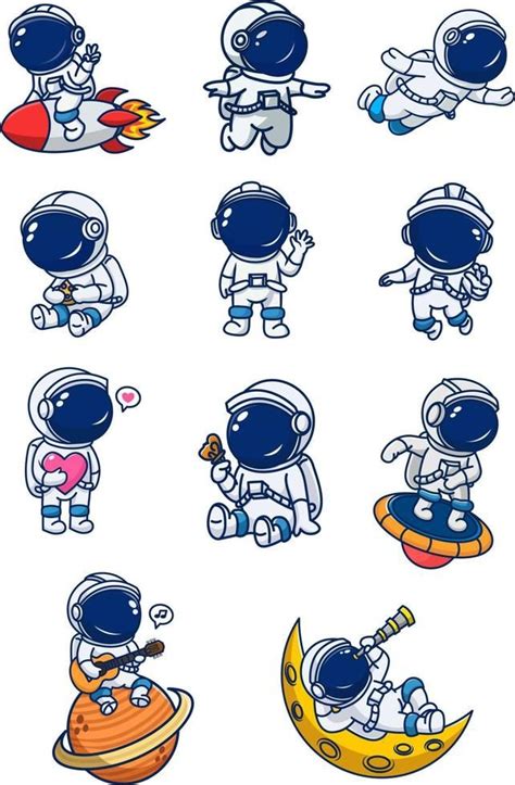 Lindo Dise O De Astronauta Con Varias Poses In Astronaut