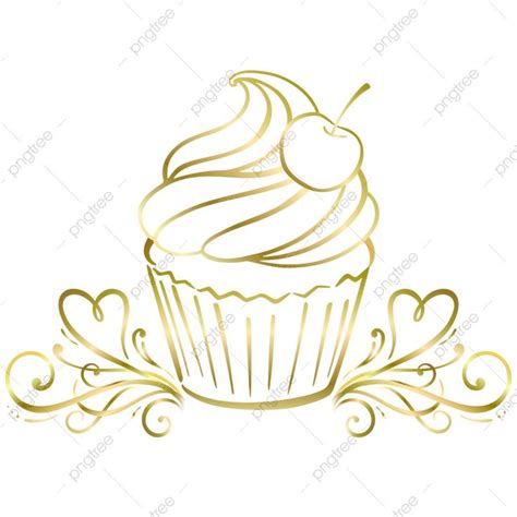 Logo Cupcake Doré Vintage Avec Coeurs Dornement PNG D Or Petit