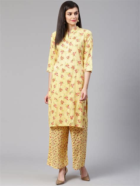 Buy Jompers Women Yellow Coloured And Red Floral Print Kurta With Palazzos Online At Best Price