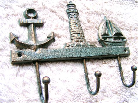 Nautical Wall 3 Hooks Anchor Lighthouse And Sailboat Ec