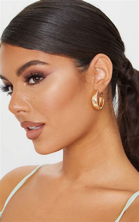 Gold Small Chunky Tubular Hoop Earrings Accessories Prettylittlething