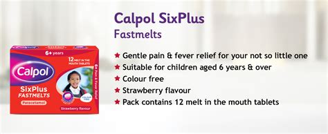 Calpol Sixplus Fastmelts Paracetamol Medication Strawberry Flavour For 6 Years 12 Tablets