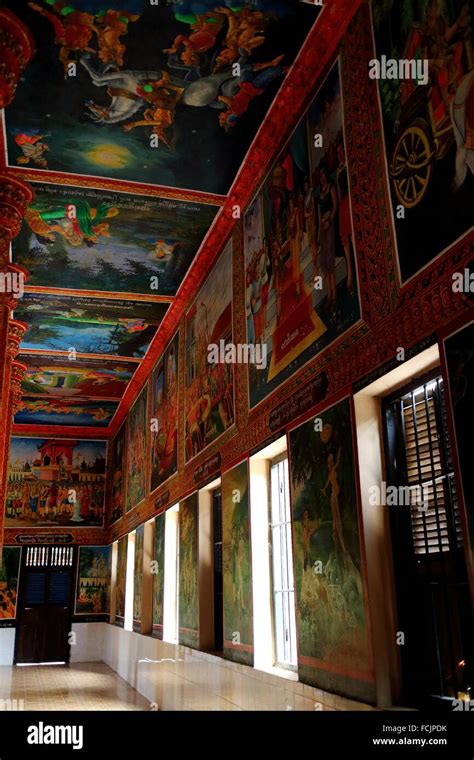 Buddha Mural At Wat Preah Prom Rath Siem Reap Cambodia Stock Photo