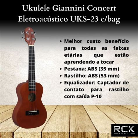 Ukulele Giannini Uks El Ns Concert Eletroacustico C Bag