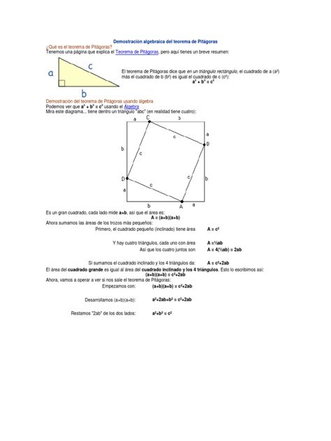 Demostración Algebraica Del Teorema de Pitágoras