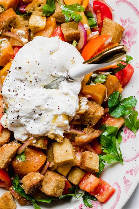 Roasted Golden Beet Panzanella Salad With Burrata Cheese Abra S Kitchen