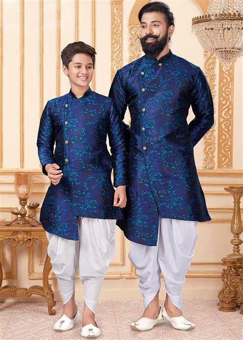 Father And Son Navy Blue Readymade Dhoti Kurta Set Latest 680mw06