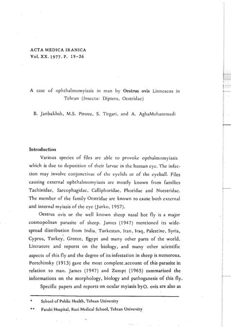 Pdf A Case Of Ophthalmomyiasis In Man By Oestrus Ovis Linneaeus In