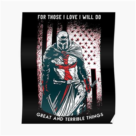 Knight Templar Crusader American Flag Crusader Warrior Cross Poster