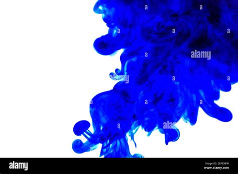 Blue Ink In Water On White Background Blue Abstract Paint On A White