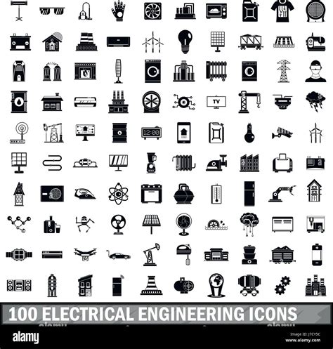 100 Electrical Engineering Icons Set Simple Style Stock Vector Image