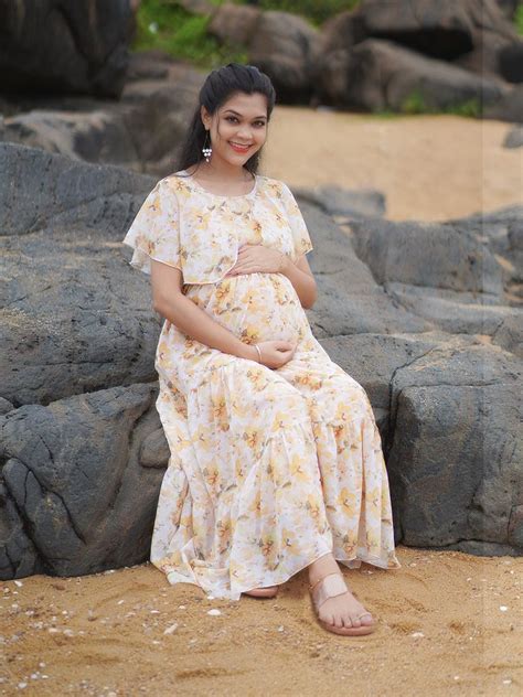 Maternity Photoshoot Gown Yellow Floral